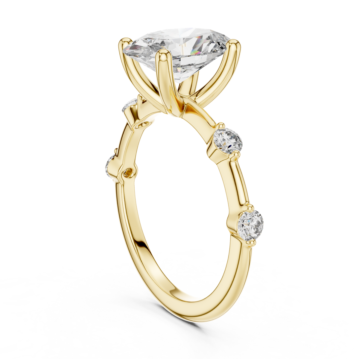 14K Solid Gold Lab Diamond Three-Stone Ring, Yellow Gold, view 1