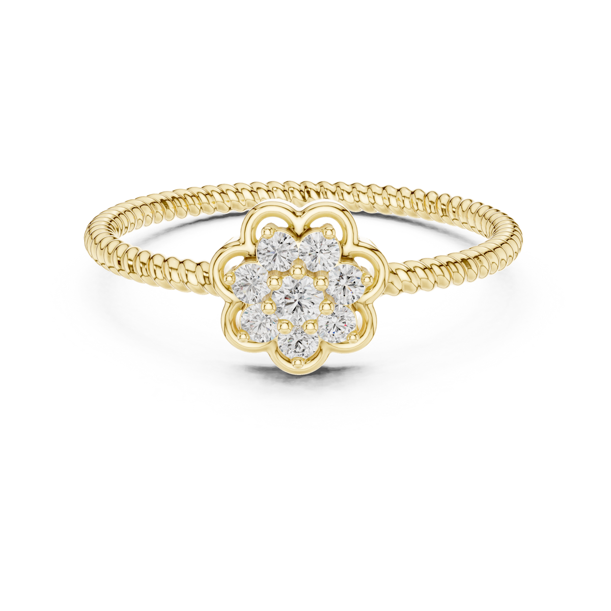 14K Solid Gold Lab Diamond Flower Cluster Ring, Yellow Gold