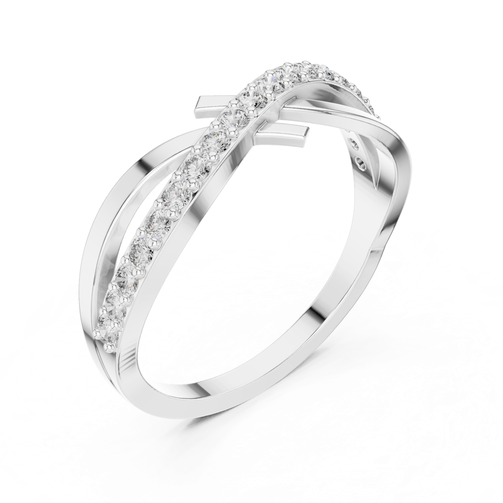 14K Solid Gold Lab Diamond Crossover Ring, White Gold, view 2