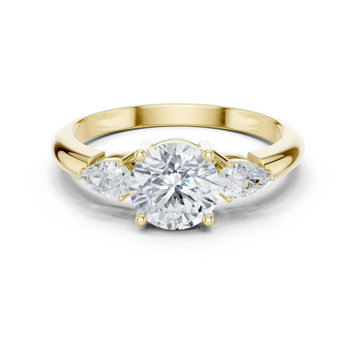 14K Solid Gold Lab Diamond Three-Stone Ring, Yellow Gold