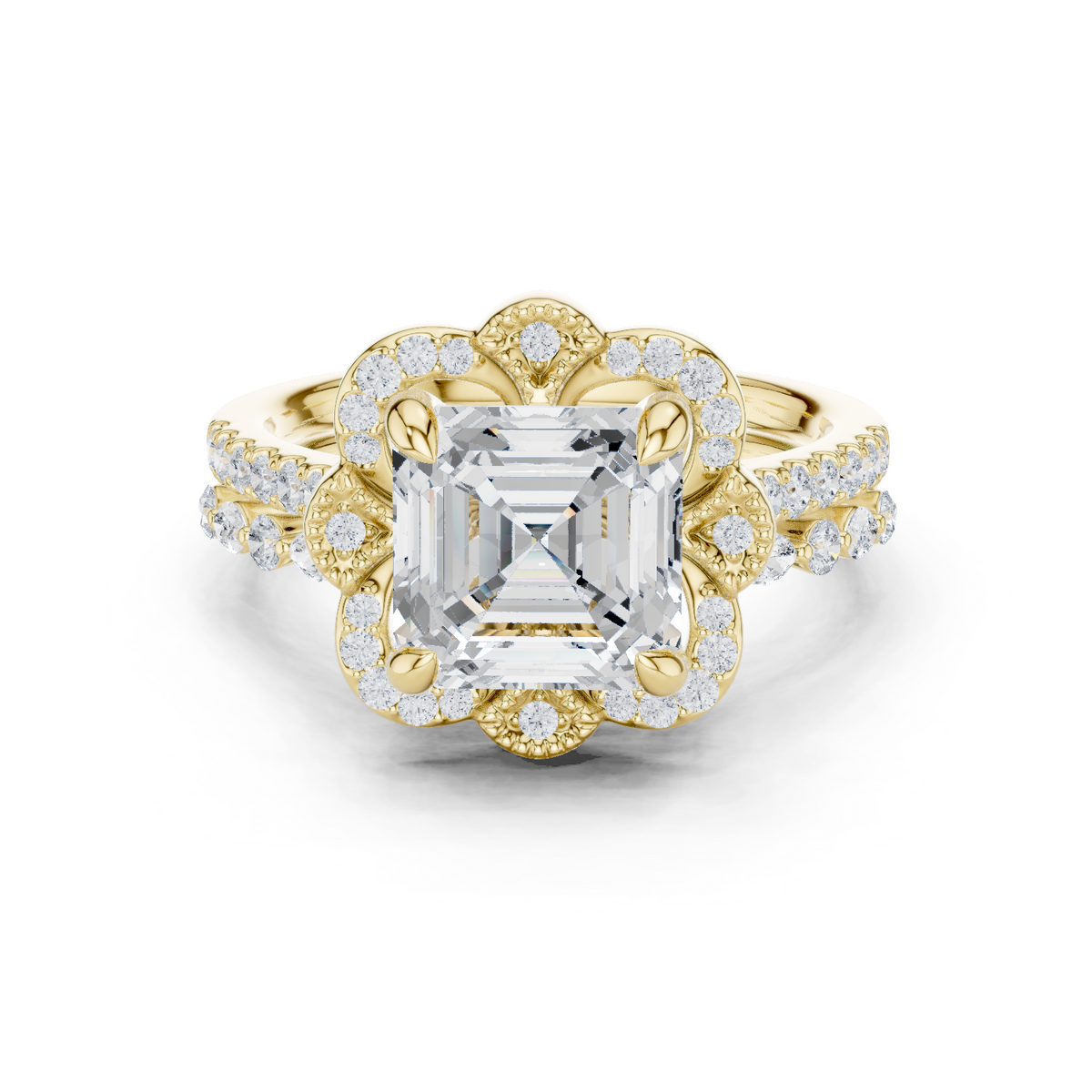 Gold Ring, Asscher center stone, Yellow Gold
