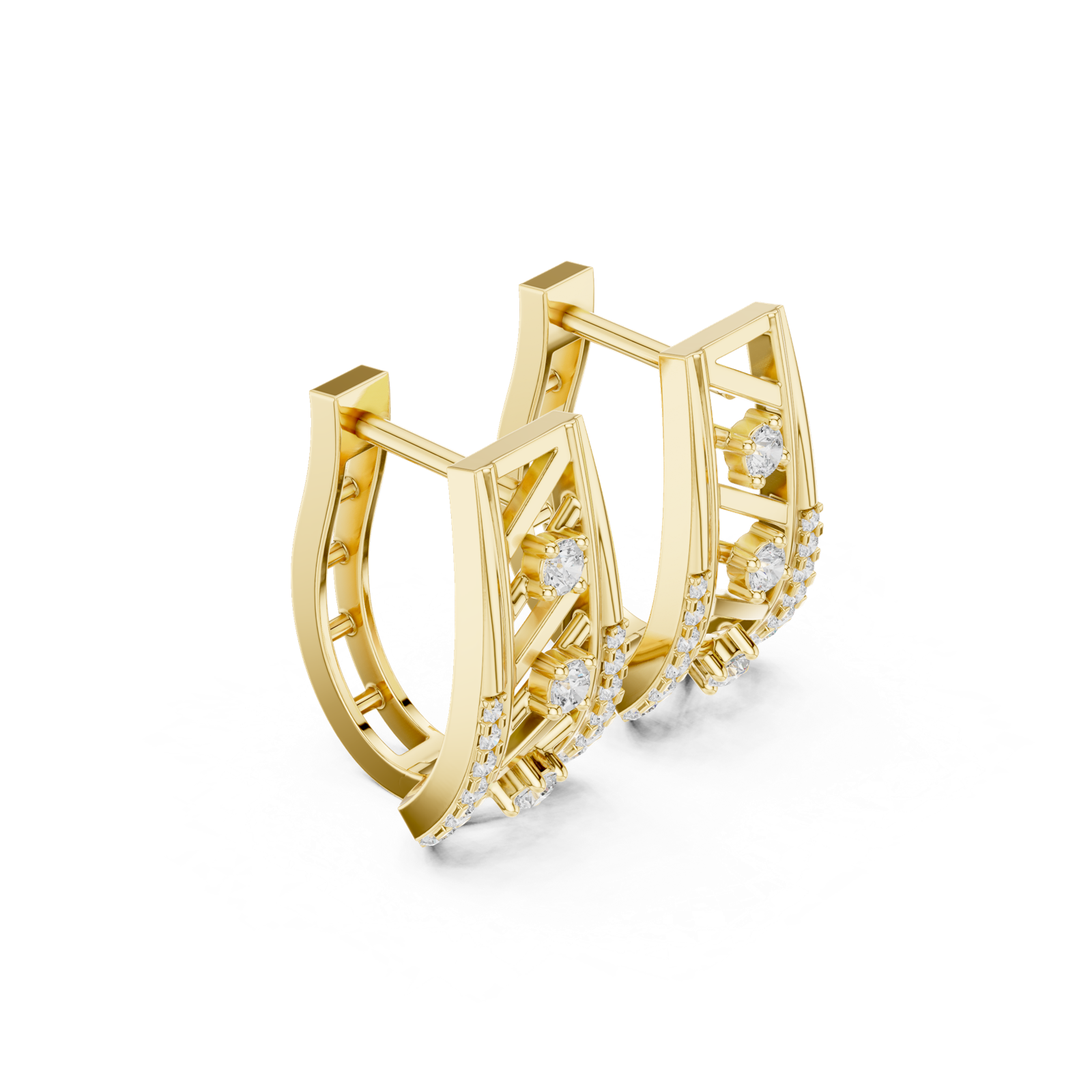 14K Solid Gold Lab Diamond Cluster Earrings, Yellow Gold, view 1