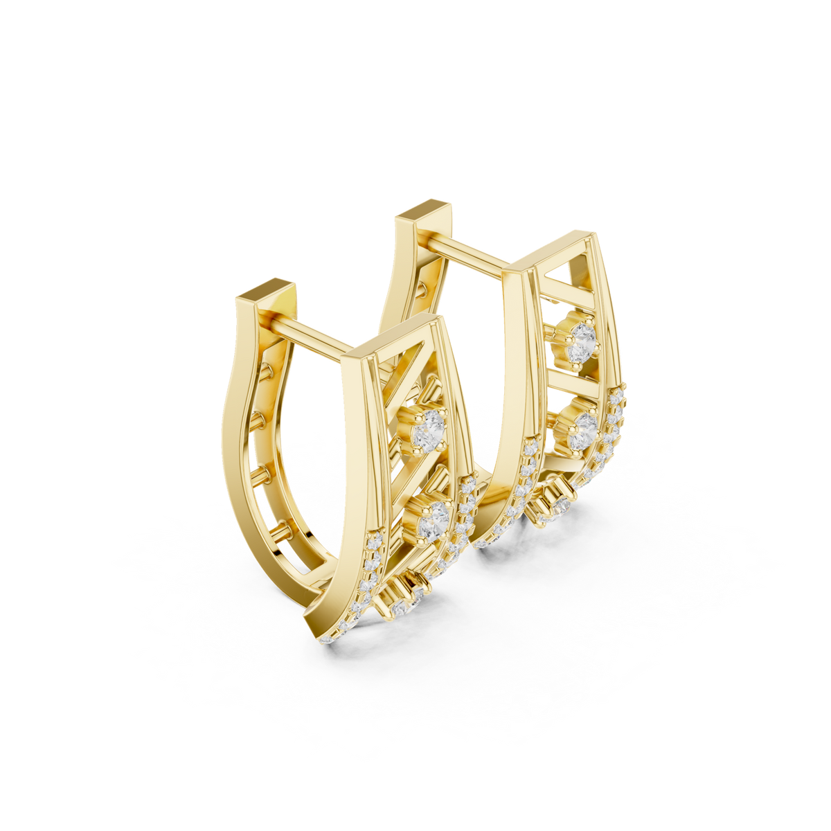 14K Solid Gold Lab Diamond Cluster Earrings, Yellow Gold, view 1