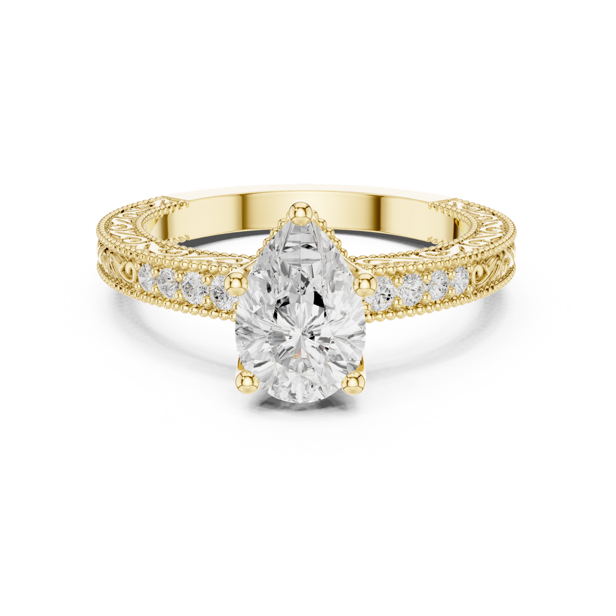 14K Solid Gold Lab Diamond Solitaire Ring, Yellow Gold