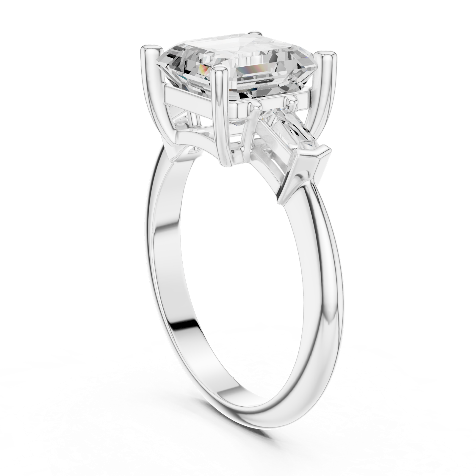 Gold Jewelry, Asscher center stone, White Gold, view 1