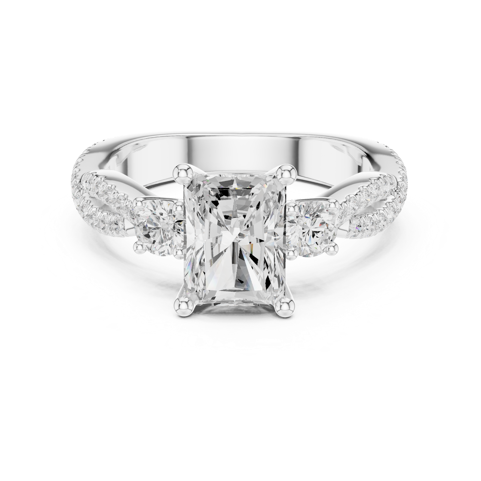 Gold Ring DDLR-281, Radiant center stone, White Gold, view 4