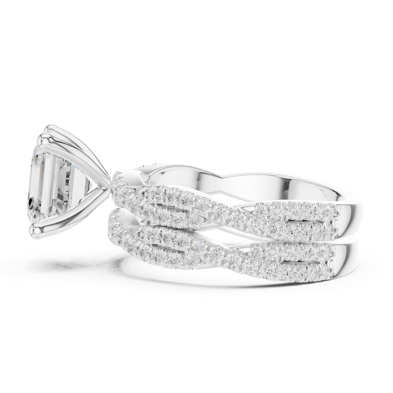 Gold Ring, Asscher center stone, White Gold, view 3