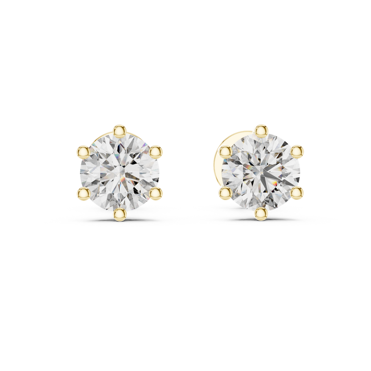 14K Solid Gold Lab Diamond Stud Earrings, Yellow Gold