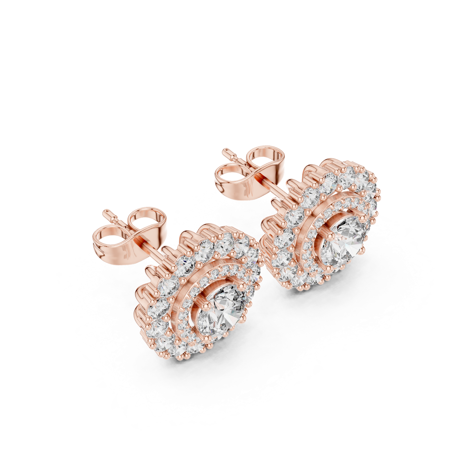 14K Solid Gold Lab Diamond Halo Earrings, Rose Gold, view 2