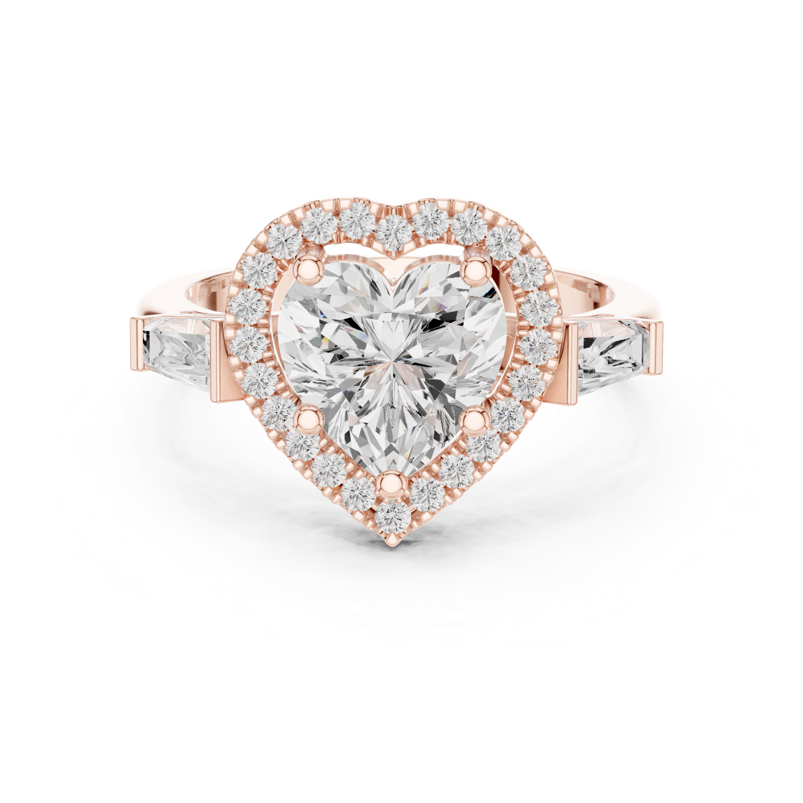 Gold Ring DDLR-342, Heart center stone, Rose Gold, view 4