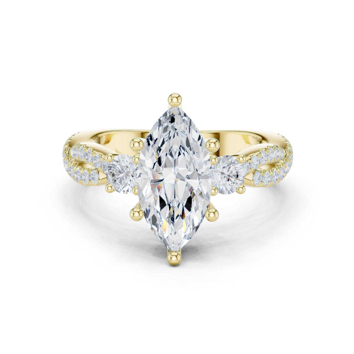 Gold Ring DDLR-281, Marquise center stone, Yellow Gold
