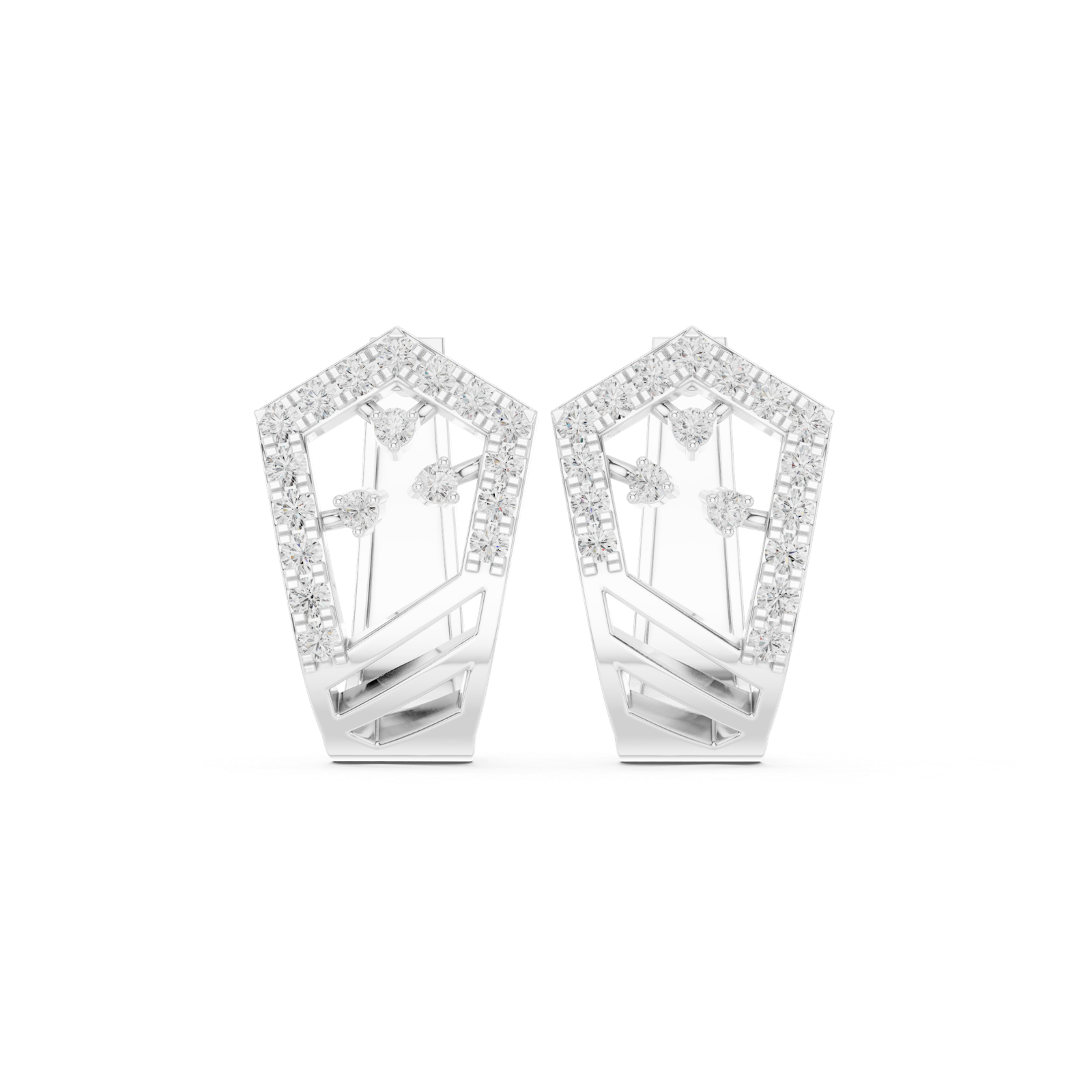 14K Solid Gold Lab Diamond Cluster Earrings, White Gold