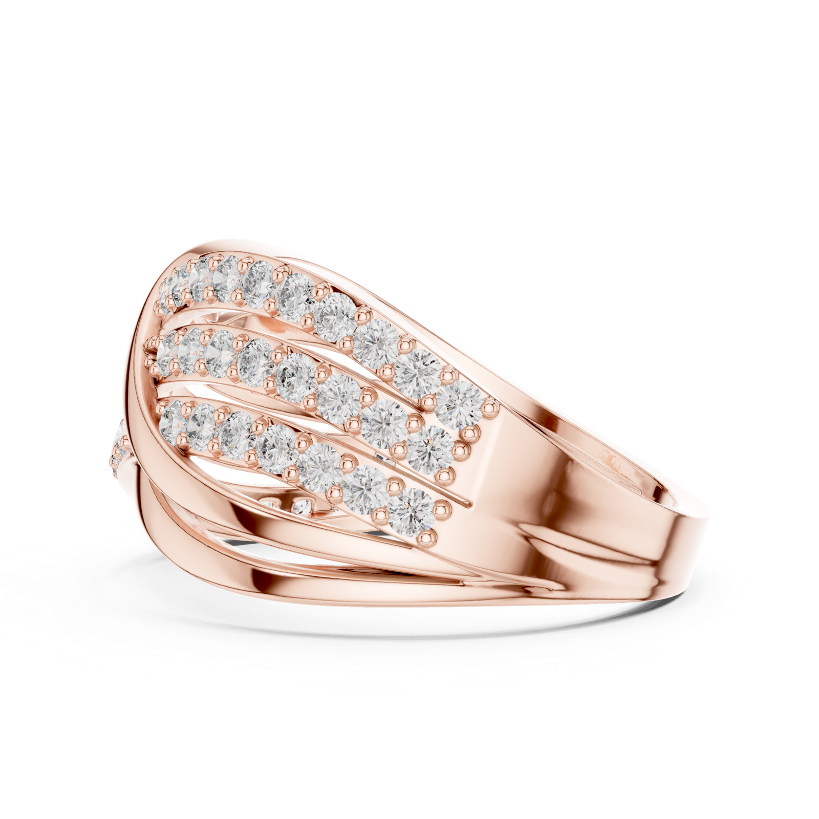 14K Solid Gold Lab Diamond Crossover Ring, Rose Gold, view 3