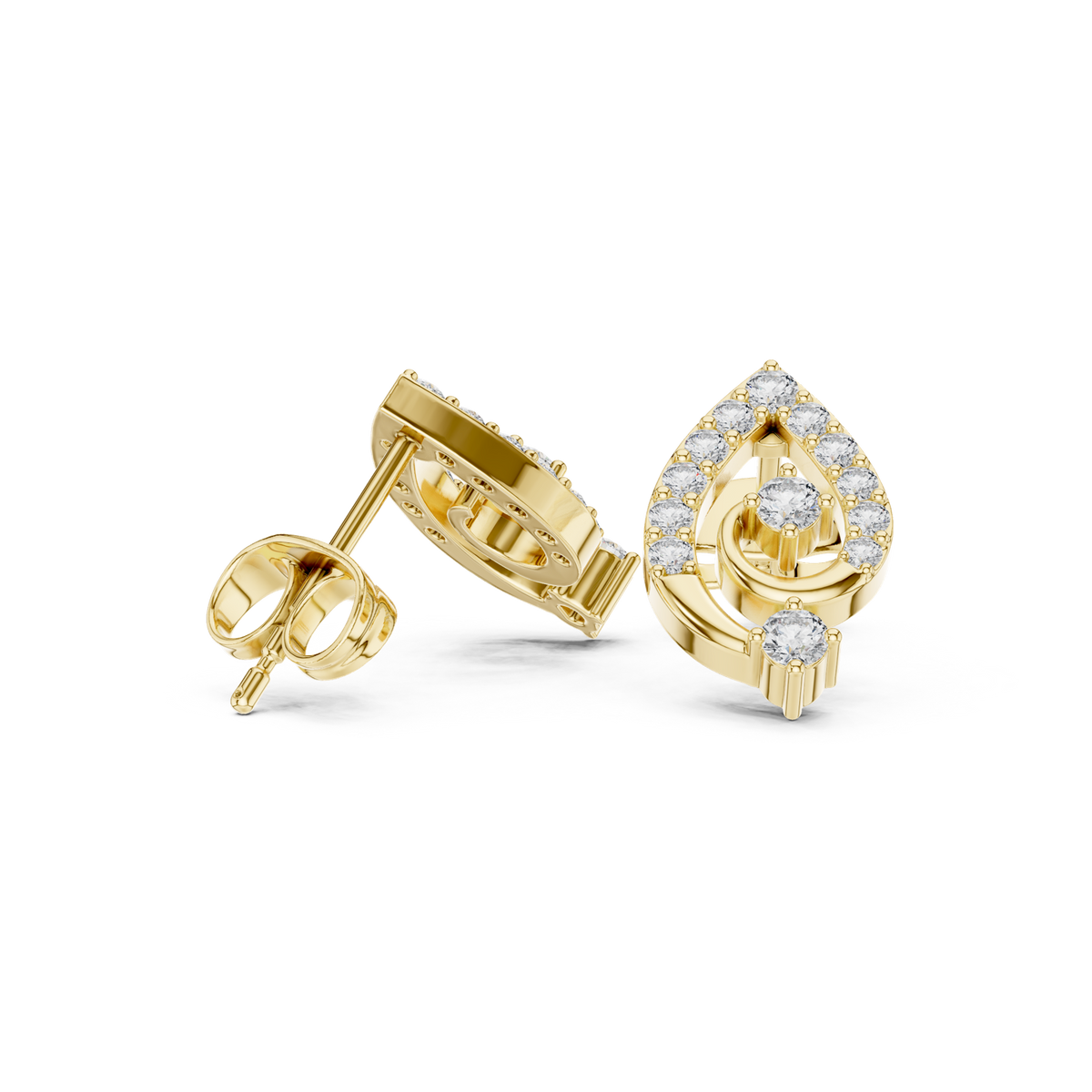 14K Solid Gold Lab Diamond Heart Cluster Earrings, Yellow Gold, view 1