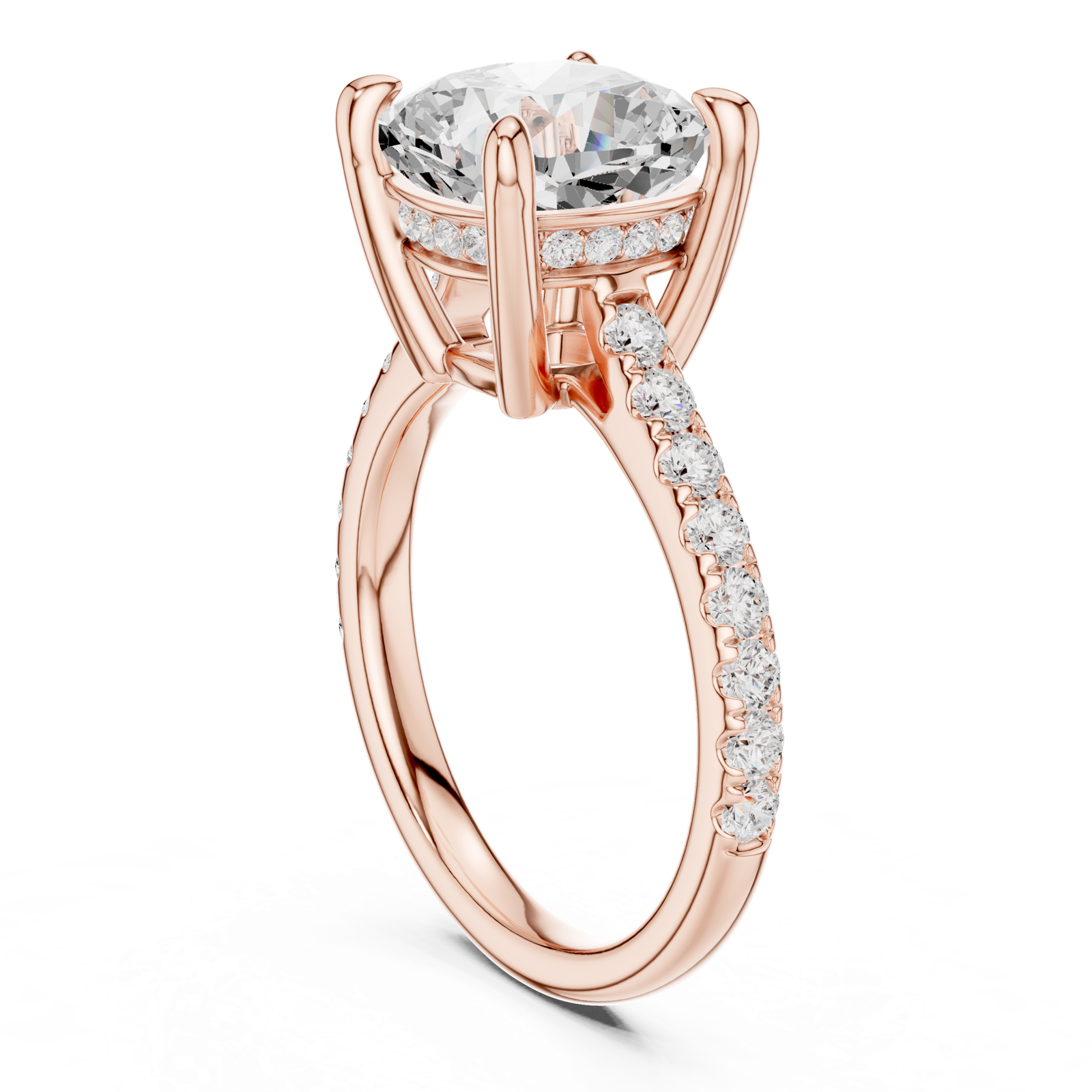 Gold Ring, Cushion center stone, Rose Gold, view 1