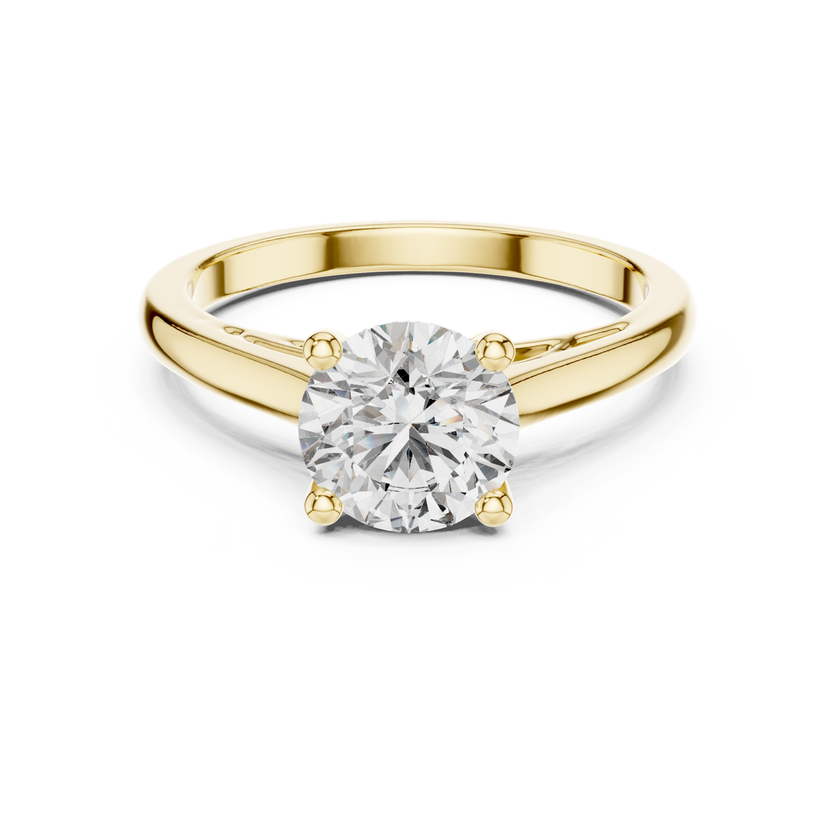 14K Solid Gold Lab Diamond Solitaire Ring, Yellow Gold