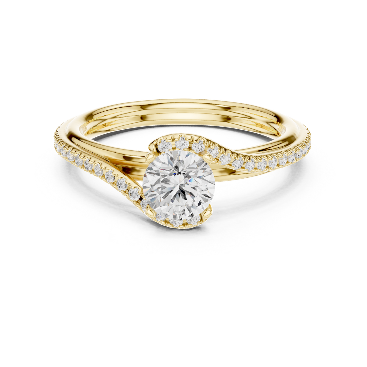 14K Solid Gold Lab Diamond Crossover Ring, Yellow Gold