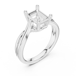 Gold Twisted Band Solitaire Engagement Ring, Radiant center stone, White Gold, view 2