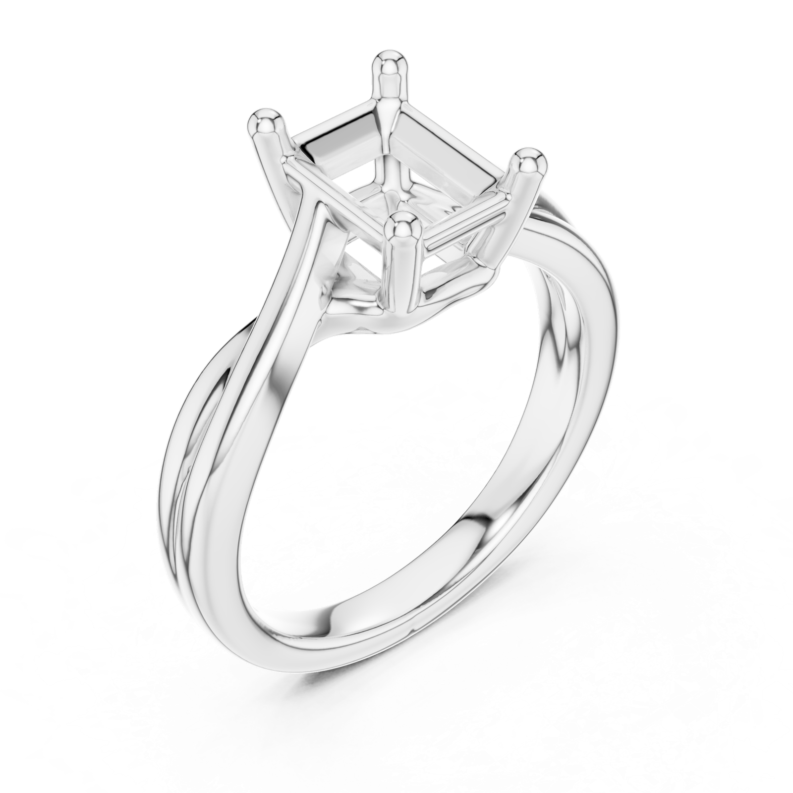 Gold Twisted Band Solitaire Engagement Ring, Radiant center stone, White Gold, view 2