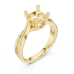 Gold Twisted Band Solitaire Engagement Ring, Cushion center stone, Yellow Gold, view 2