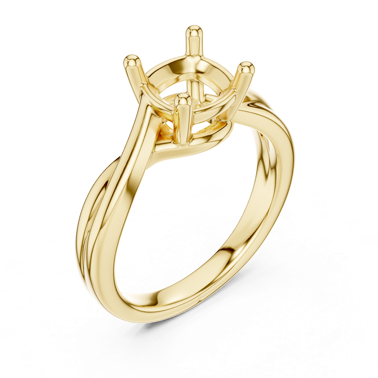 Gold Twisted Band Solitaire Engagement Ring, Cushion center stone, Yellow Gold, view 2