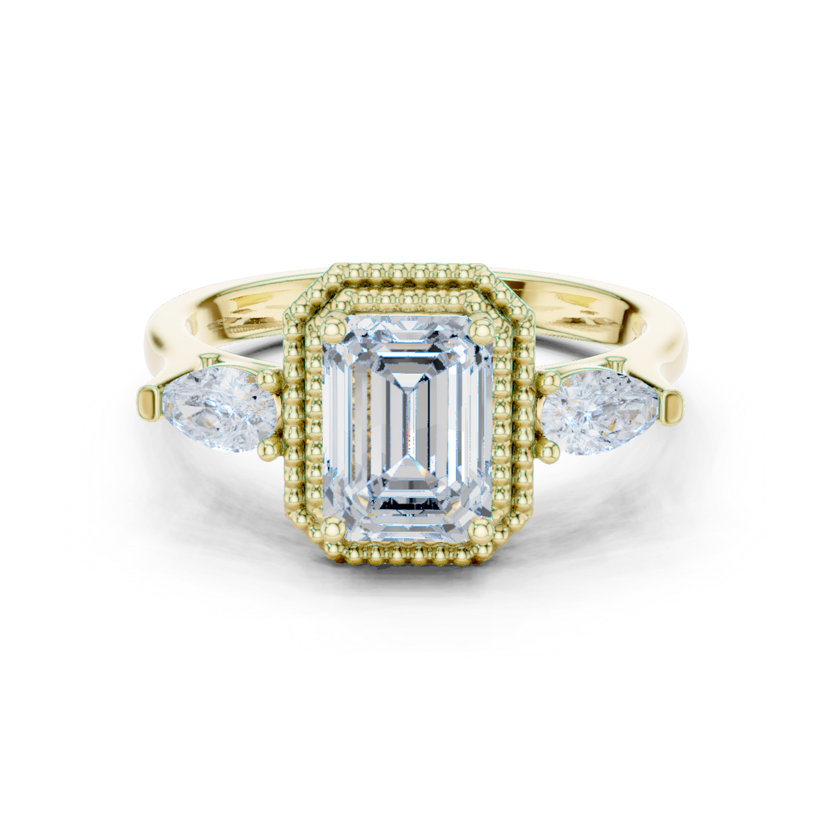 14K Solid Gold Lab Diamond Halo Ring, Yellow Gold