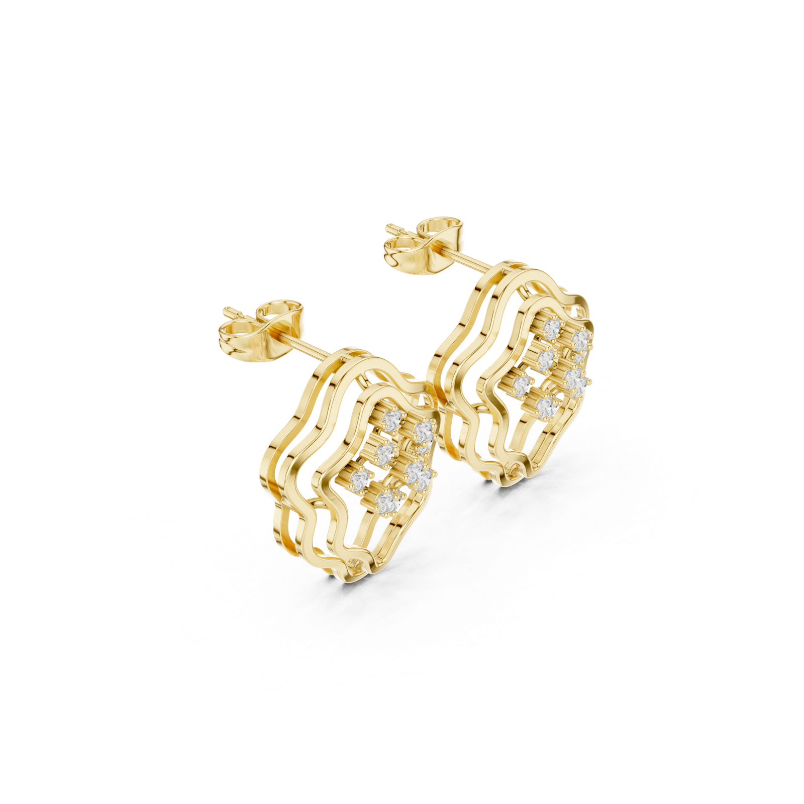 14K Solid Gold Lab Diamond Flower Cluster Earrings, Yellow Gold, view 1