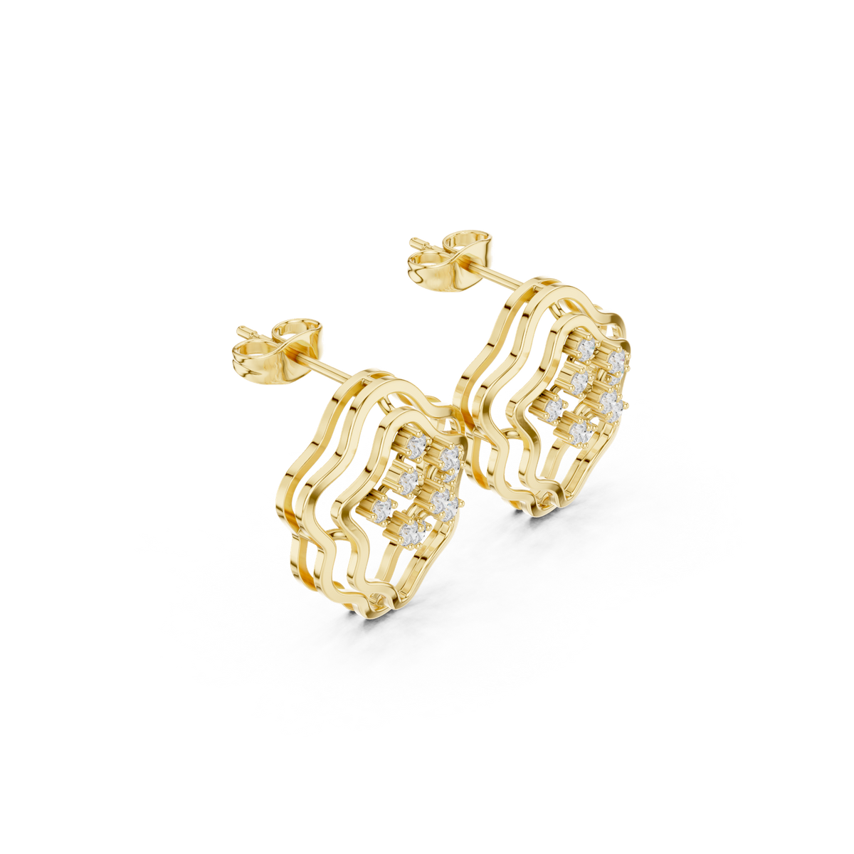 14K Solid Gold Lab Diamond Flower Cluster Earrings, Yellow Gold, view 1