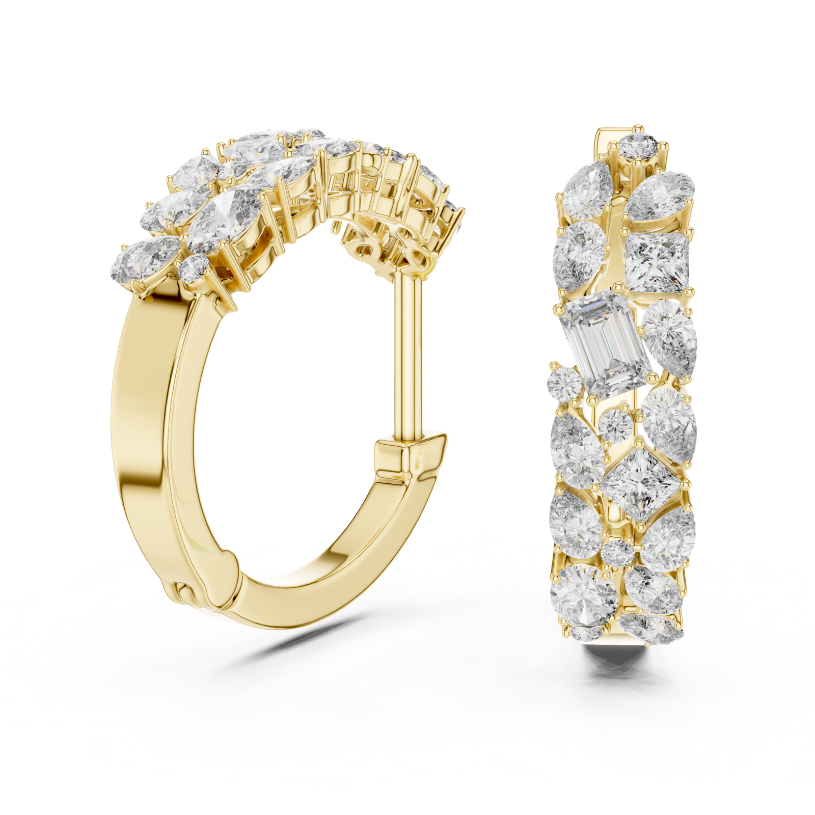 14K Solid Gold Lab Diamond Huggie Earrings, Yellow Gold, view 1