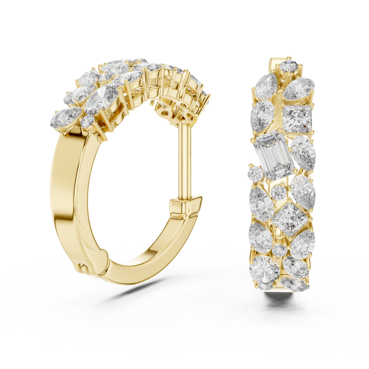 14K Solid Gold Lab Diamond Huggie Earrings, Yellow Gold, view 1