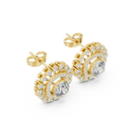 14K Solid Gold Lab Diamond Halo Earrings, Yellow Gold, view 2