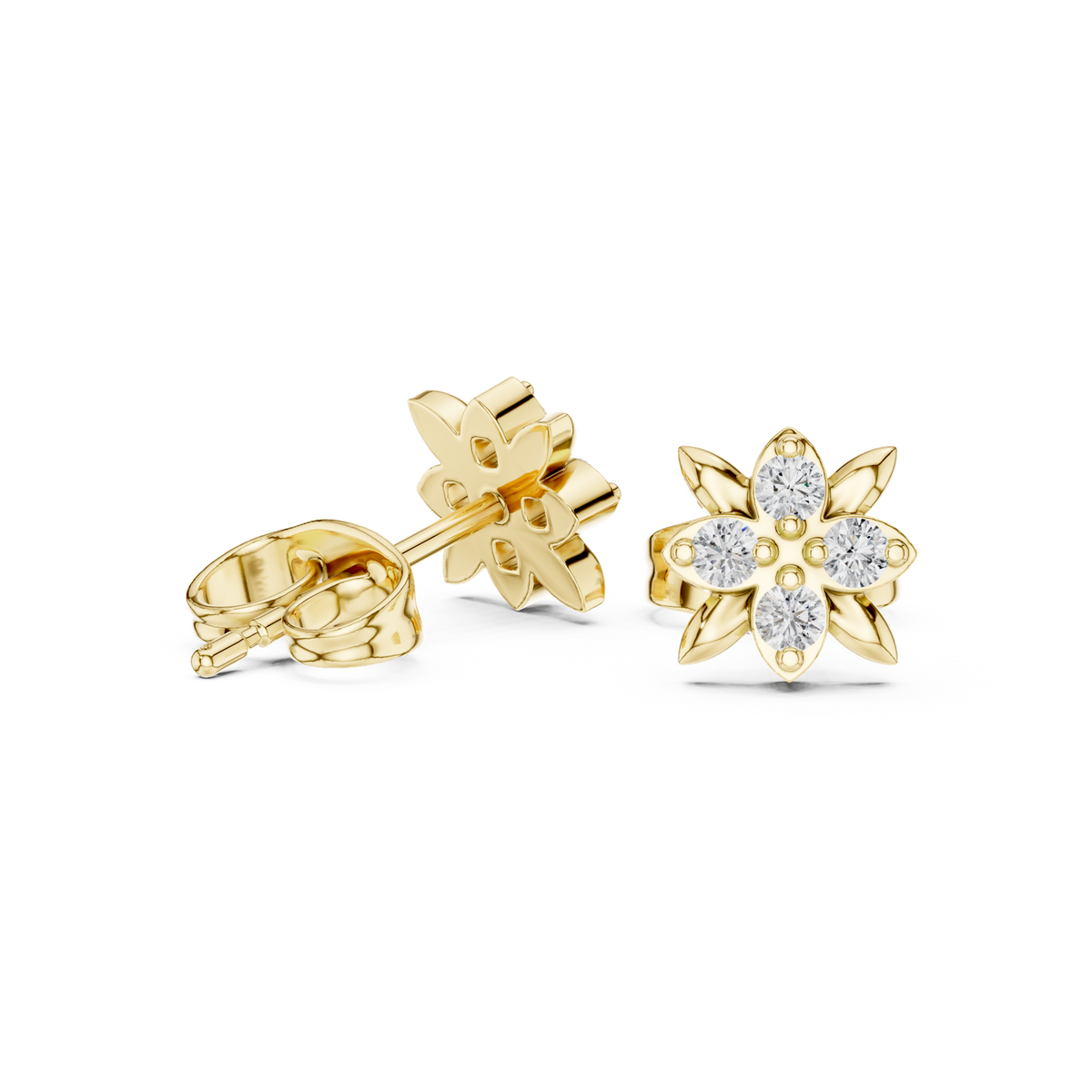 14K Solid Gold Lab Diamond Flower Cluster Earrings, Yellow Gold, view 1