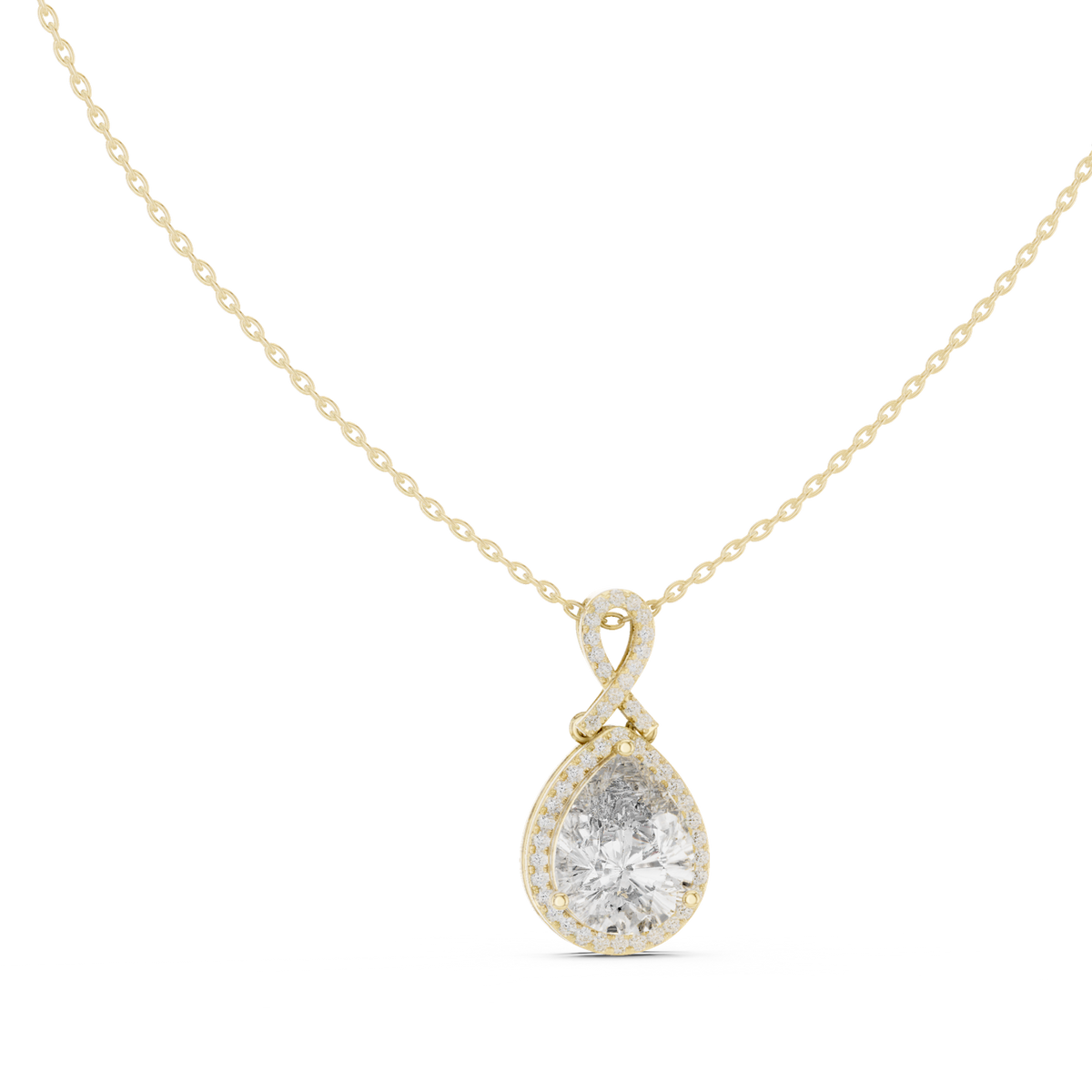 14K Solid Gold Lab Diamond Halo Pendant Necklace, Yellow Gold, view 1