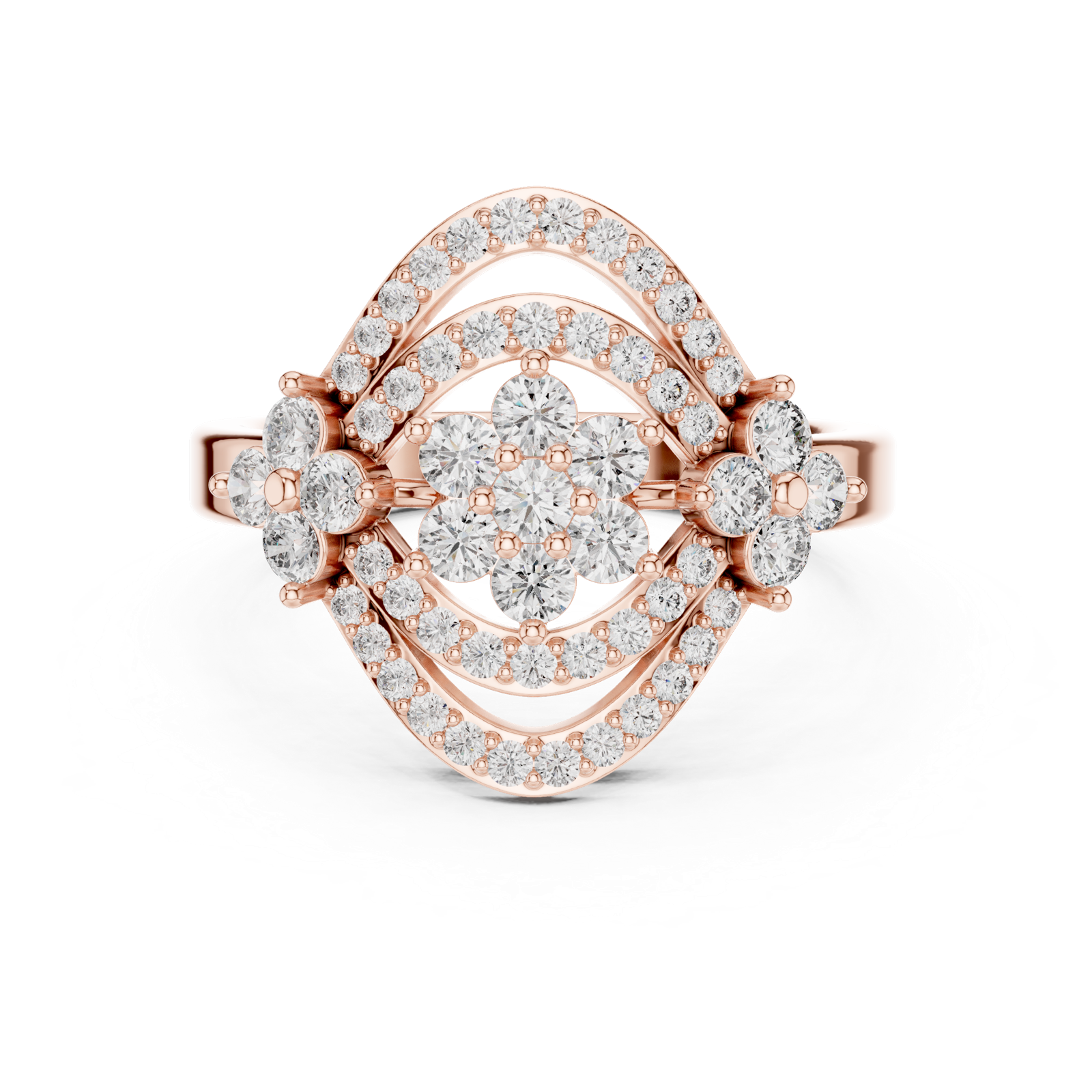 14K Solid Gold Lab Diamond Halo Ring, Rose Gold