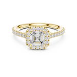 Gold Halo Pave Engagement Ring, Asscher center stone, Yellow Gold, view 4