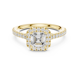 Gold Halo Pave Engagement Ring, Asscher center stone, Yellow Gold, view 4