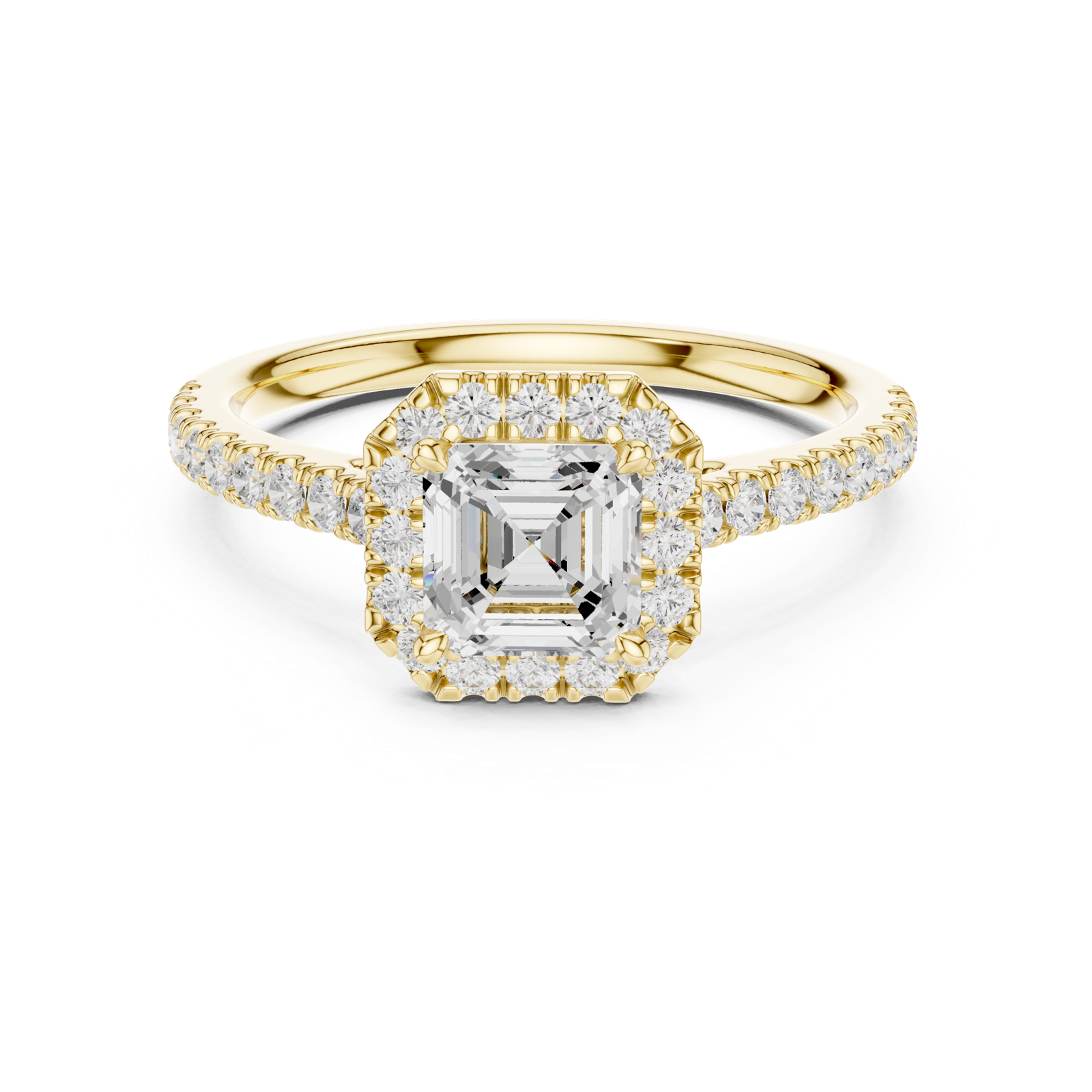 Gold Halo Pave Engagement Ring, Asscher center stone, Yellow Gold, view 4