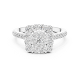 14K Solid Gold Lab Diamond Halo Ring, White Gold
