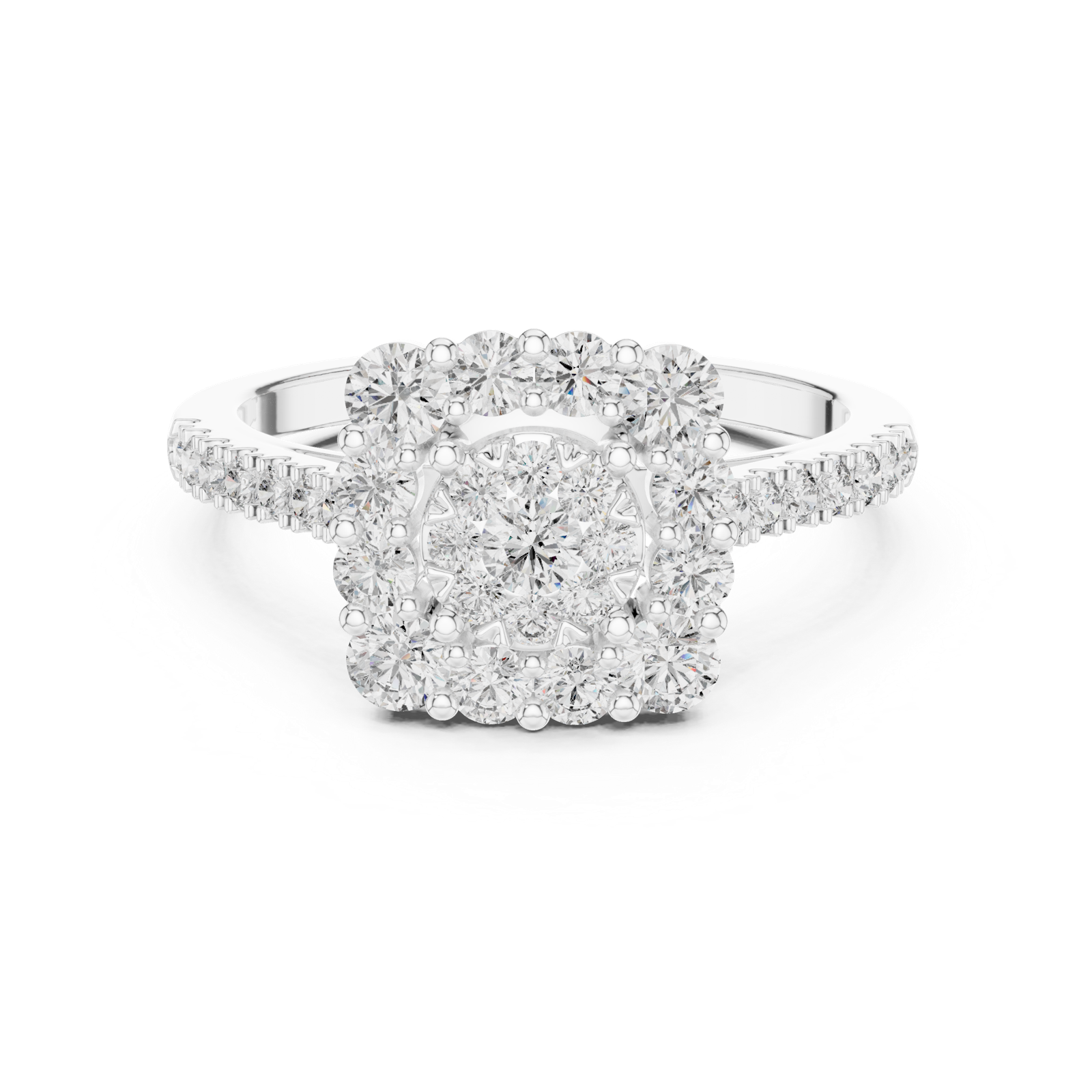 14K Solid Gold Lab Diamond Halo Ring, White Gold
