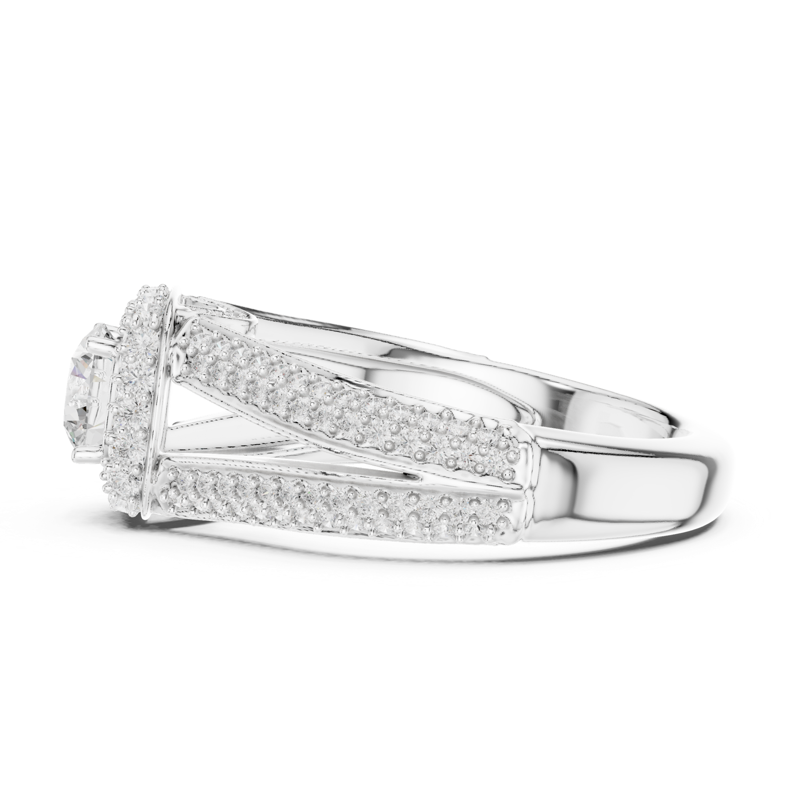 14K Solid Gold Lab Diamond Halo Ring, White Gold, view 3