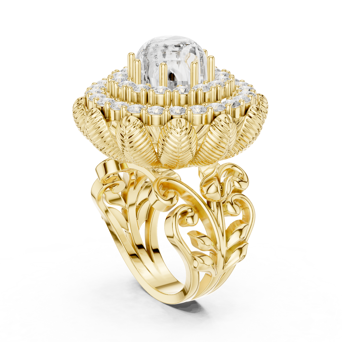 14K Solid Gold Lab Diamond Halo Ring, Yellow Gold, view 1