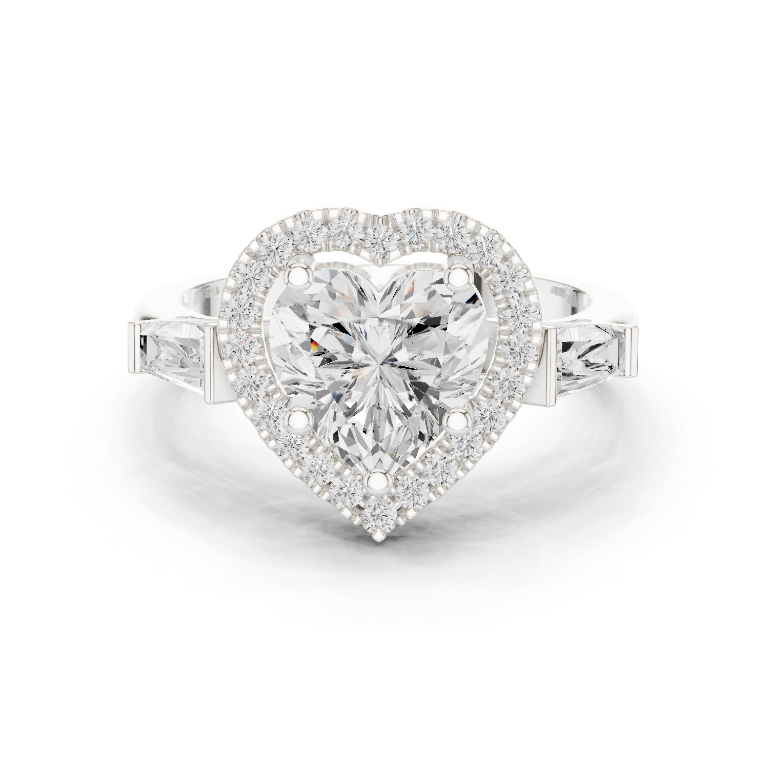 Gold Ring DDLR-342, Heart center stone, White Gold