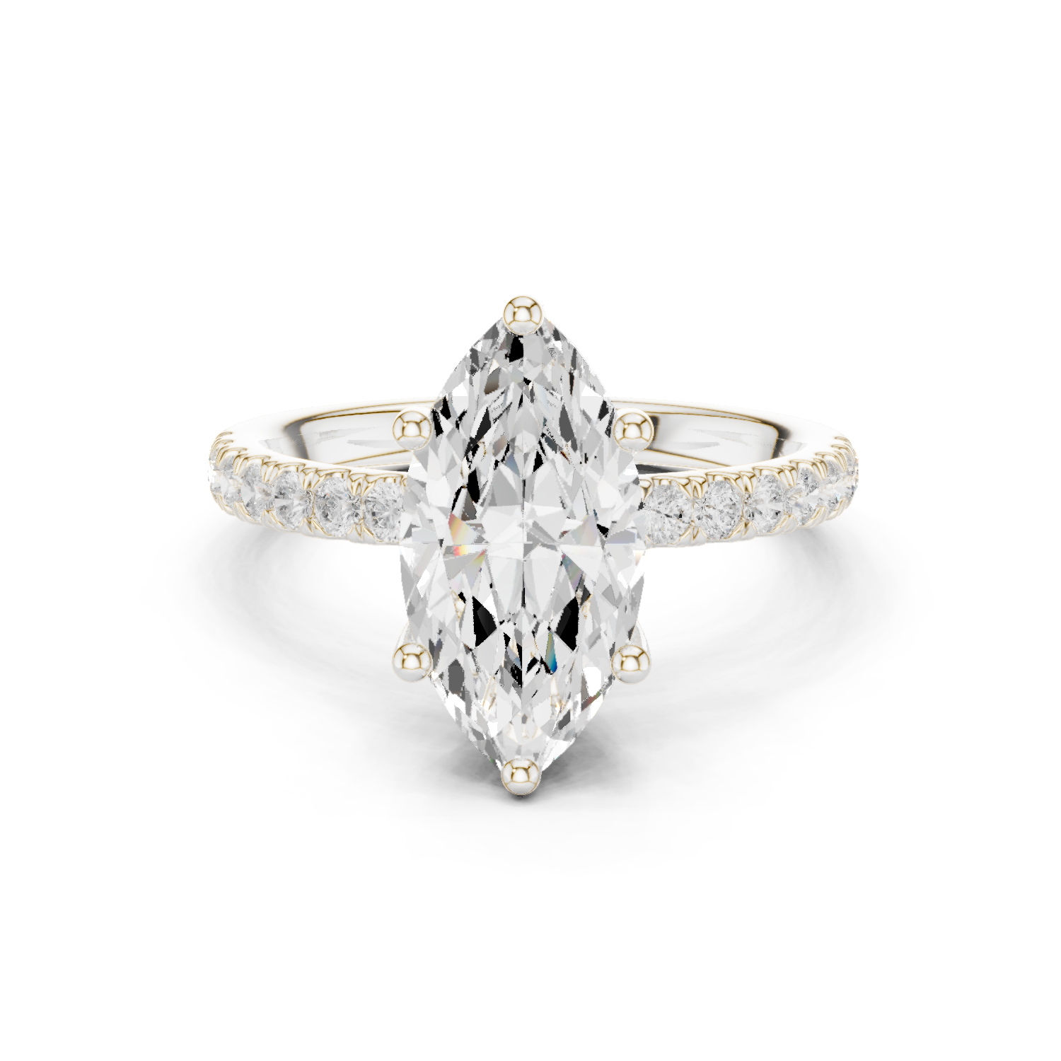 Gold Ring DDLR-161, Marquise center stone, White Gold
