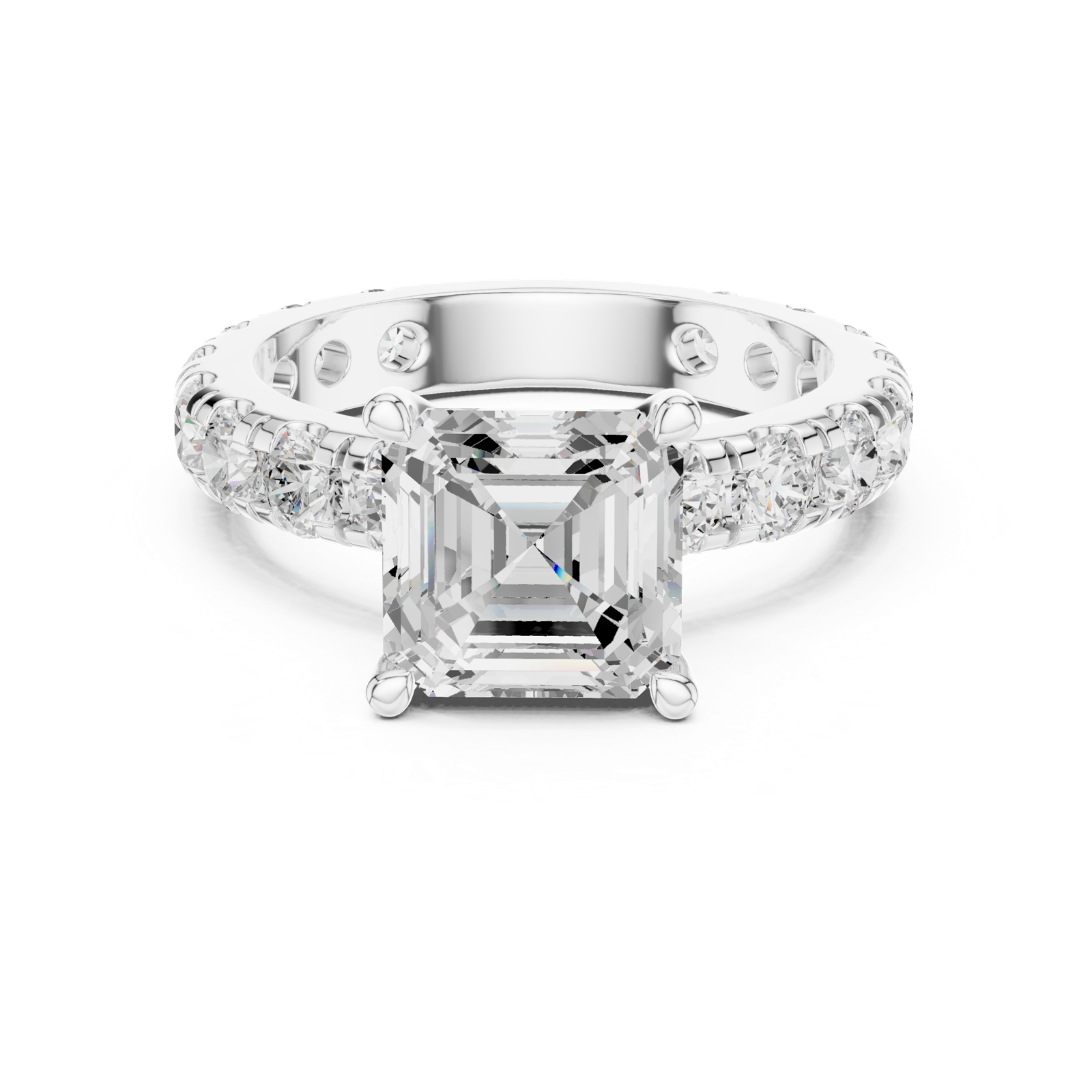 Gold Jewelry, Asscher center stone, White Gold, view 4