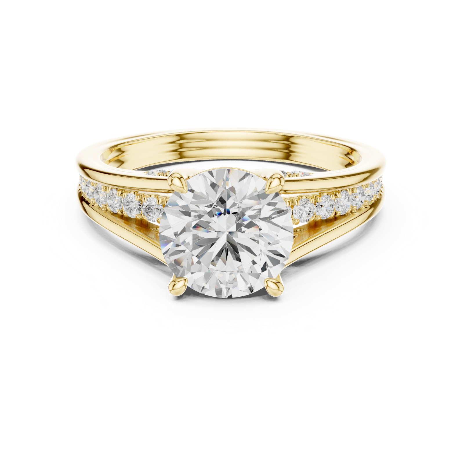 Gold Ring DDLR-253, Round center stone, Yellow Gold, view 4