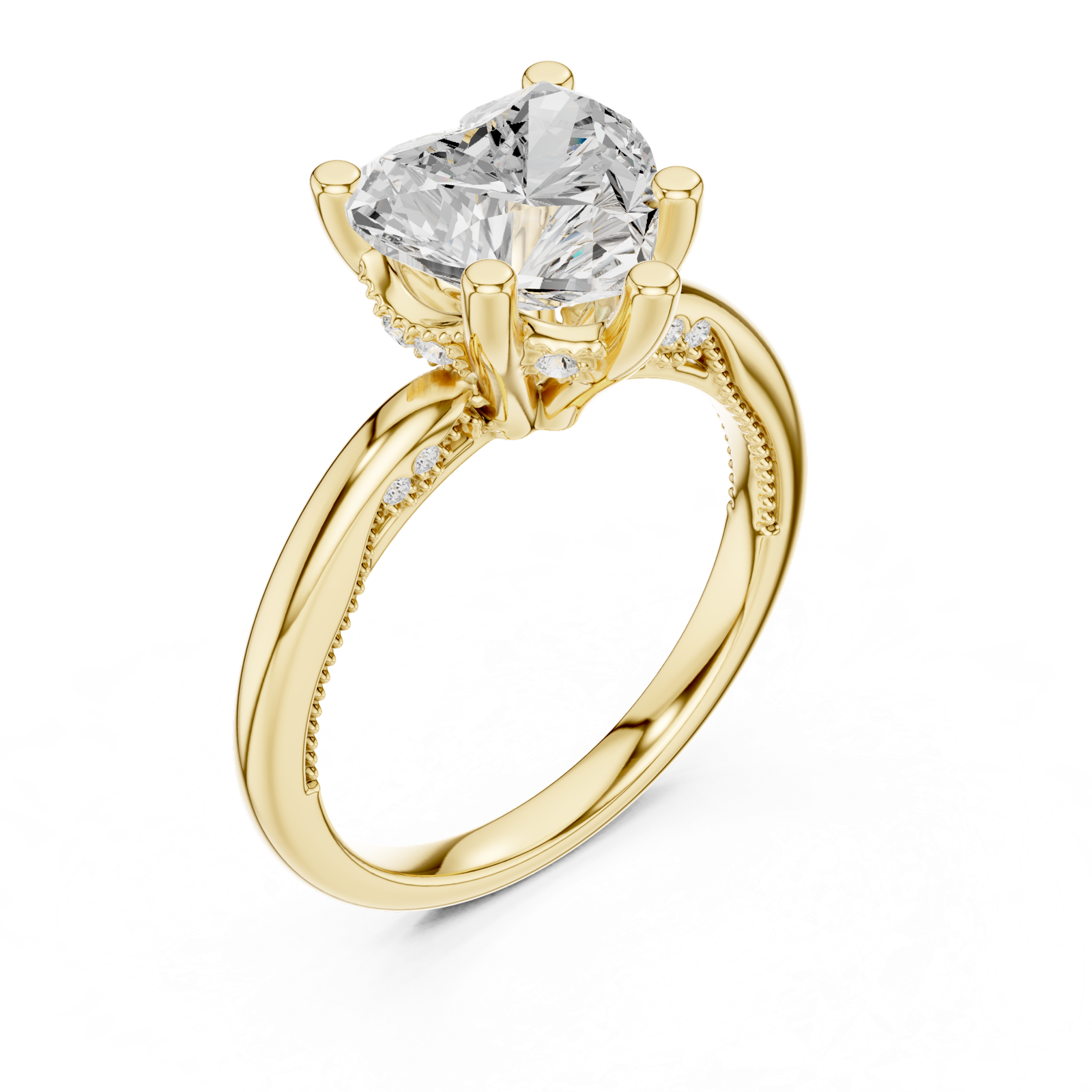 Gold Ring DDLR-175, Heart center stone, Yellow Gold, view 2