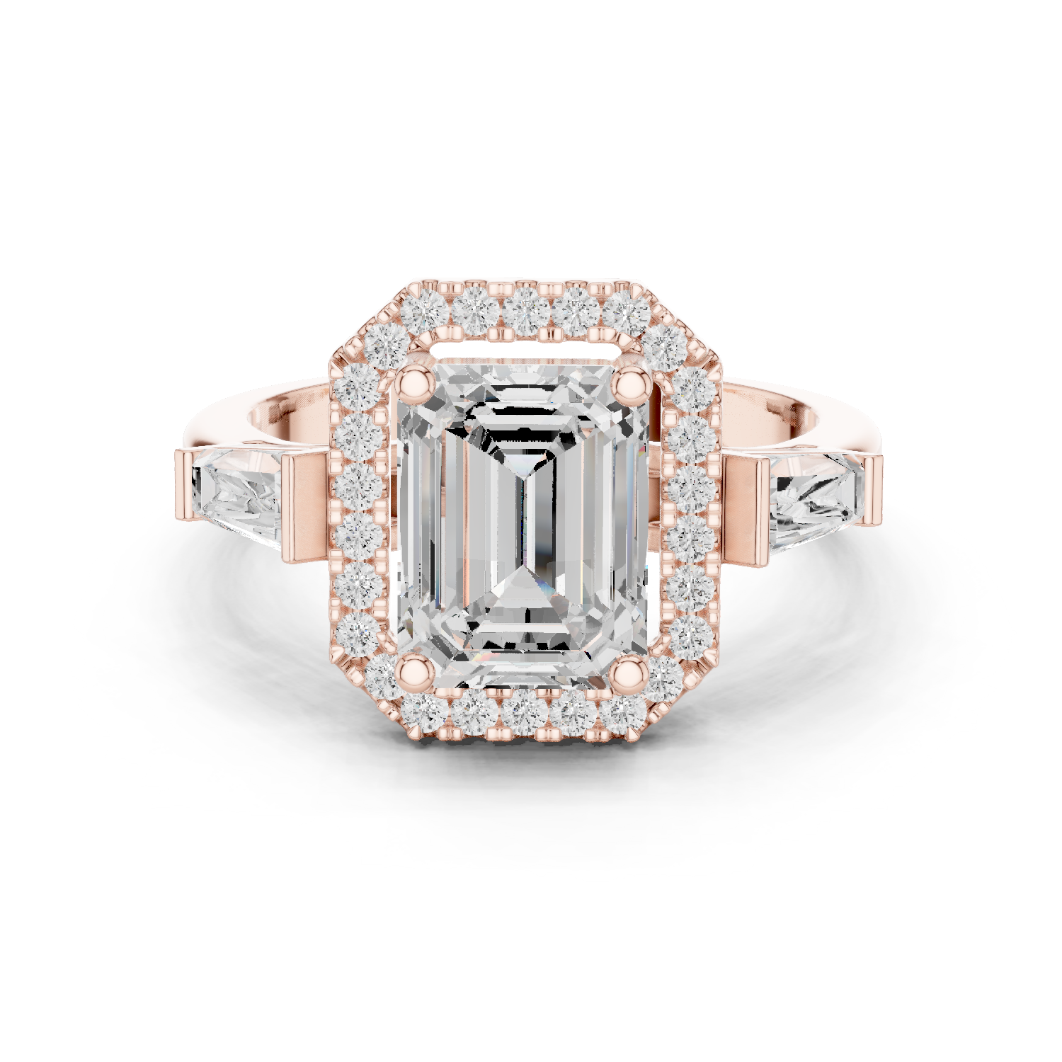 Gold Ring, Emerald center stone, Rose Gold