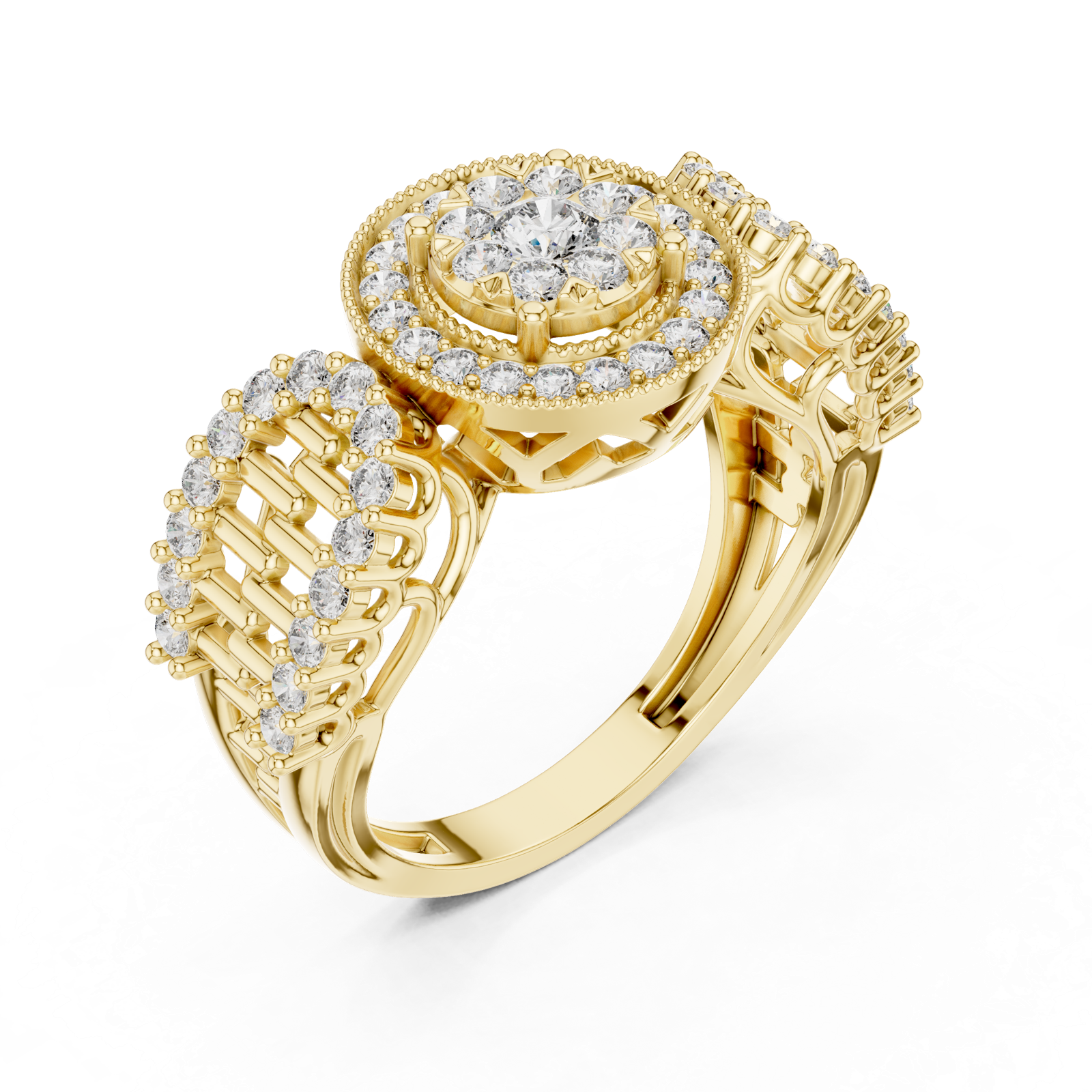 14K Solid Gold Lab Diamond Halo Ring, Yellow Gold, view 2