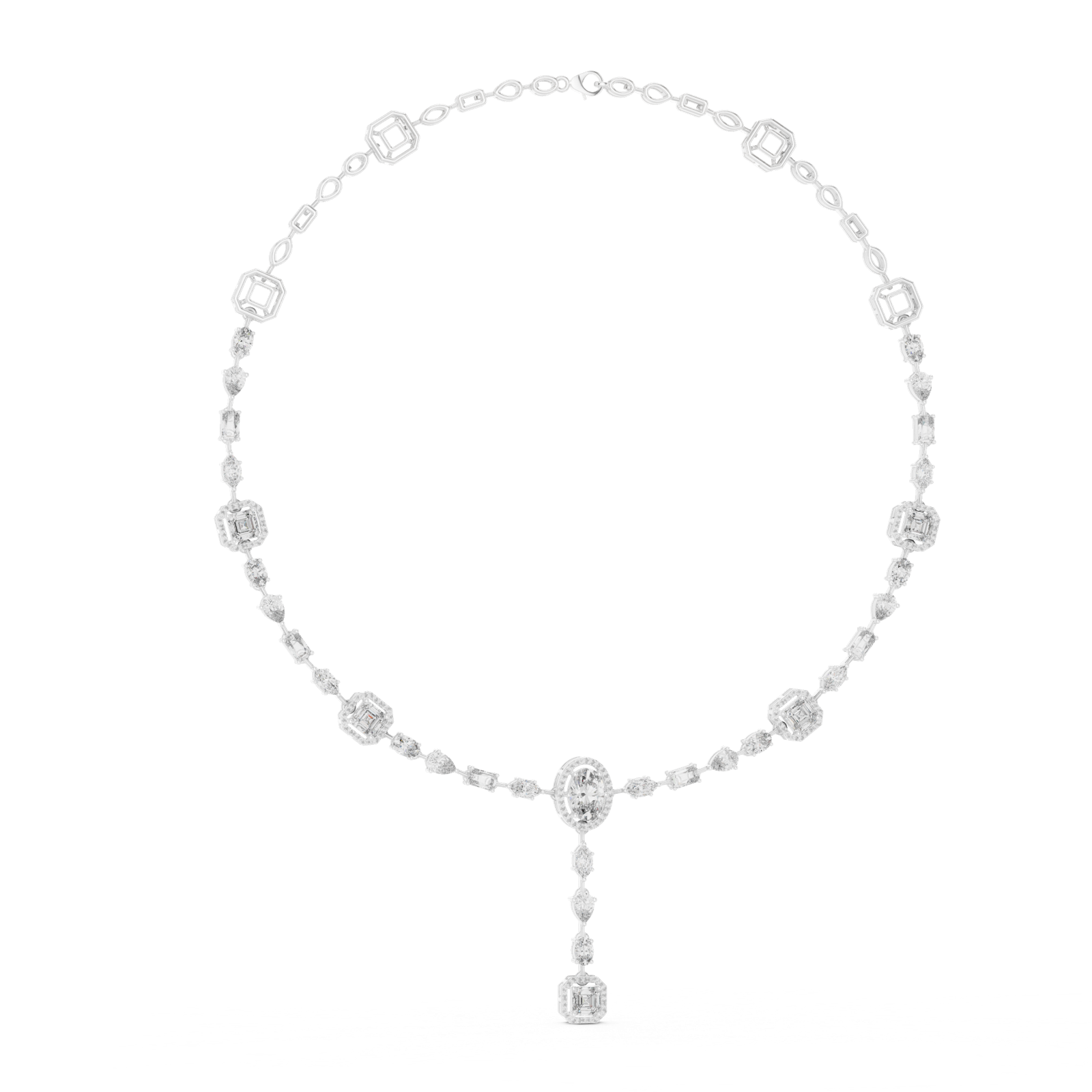 14K Solid Gold Lab Diamond Station Necklace, White Gold, view 1