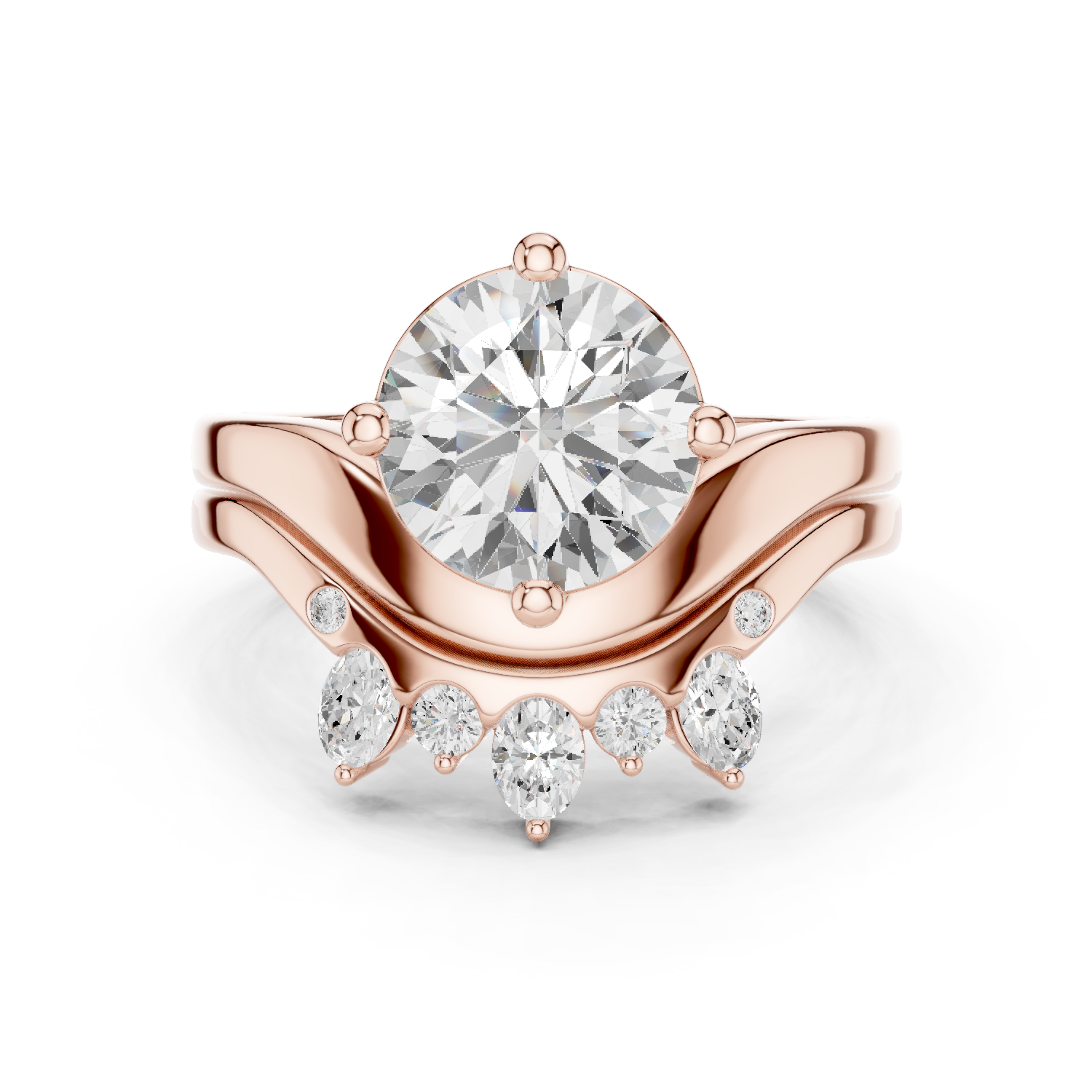 Gold Ring DDLR-444, Round center stone, Rose Gold